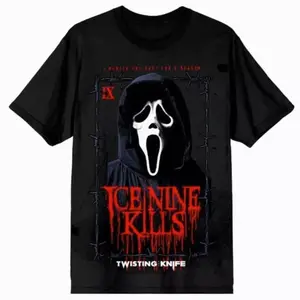 Ice Nine Kills X Ghost Face Twisting The Knife Portrait T-Shirt, short sleeves, crew neck, for men and women, fan, suitable for all seasons A24