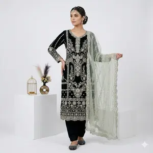 Dark Green Indian Dress for Party Women's Wear with Intricate Embroidery and Matching Pants Womenswear Original Formal