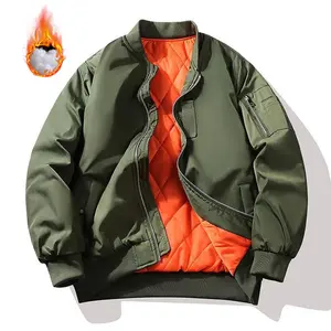 Men's Heavyweight Full Zip Pilot Jacket Thick Winter Coat with Full Zipper Closure and Zipper Pockets Black Orange Colorblock Design Machine Washable Coat Suitable for Casual and Formal Occasions Lining