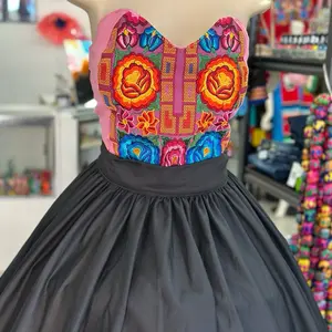 2 piece set Folklore Mexican Solid  skirt and corset Womenswear