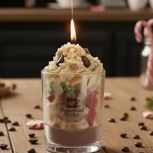 Peppermint Mocha Candle with Candy Cane and Mocha Scent Perfect for Holidays and Home Decor Aroma Scented Perfume Ornaments Decoration
