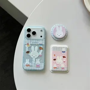 Fashion plaid cute rabbit magnetic stand phone case for iPhone 17 16 Pro 15 Pro Max 14 13 Funda For Magsafe card bag holder case