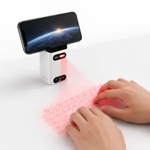 Bluetooth Laser Projection Virtual Keyboard - Portable Rechargeable QWERTY Keyboard with Built-In Phone Stand for Phones, Tablets, Laptops, Red Light