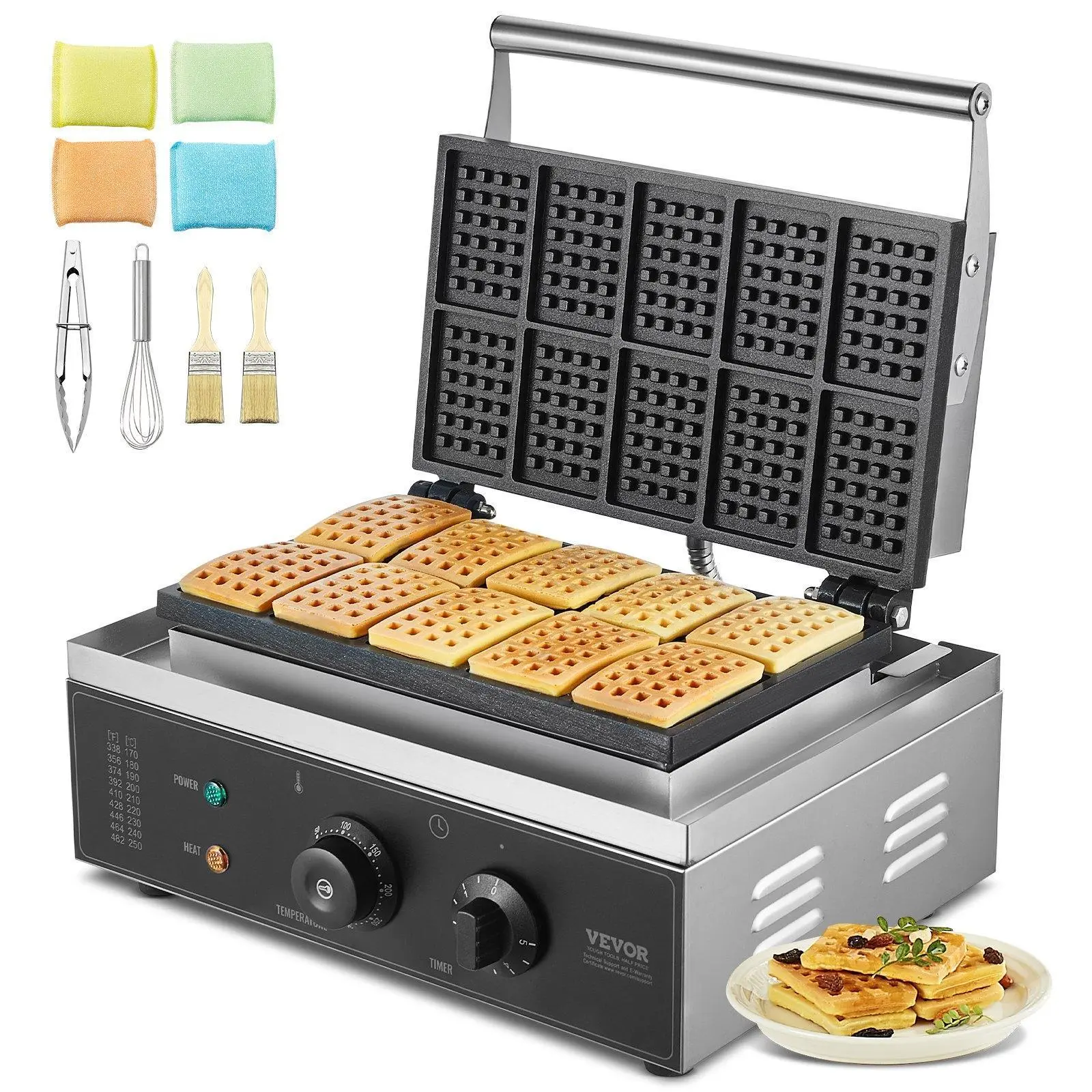 【Summerfinds】VEVOR 10PCS Commercial Waffle Maker Rectangle Waffle Baker Machine 1550W