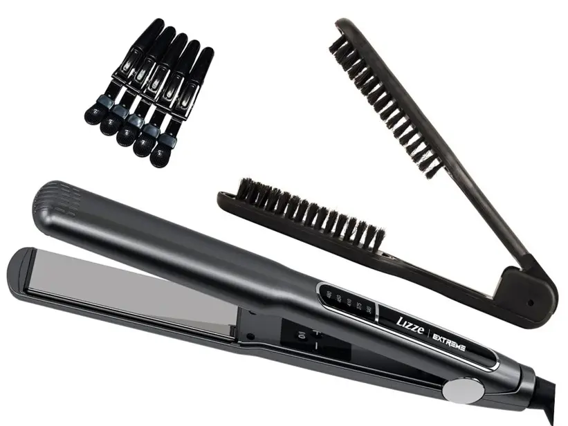 Professional Titanium Flat Iron 1.5" Double Styling Brush and Alligator Clips Kit