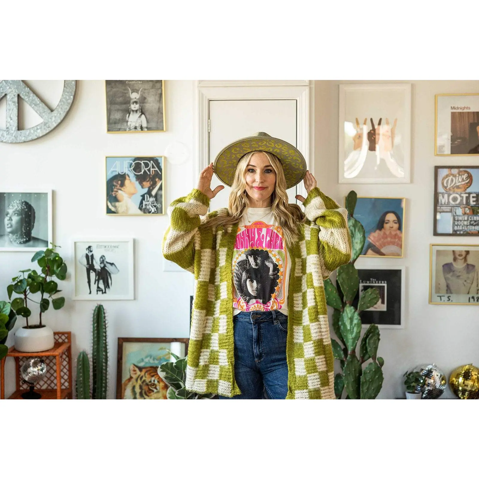 barker checkered cardi in green