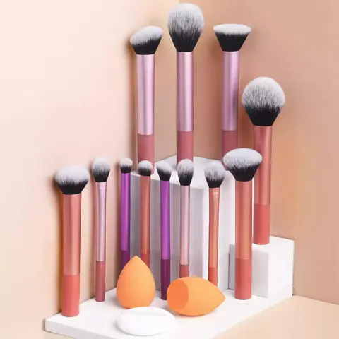 Women's 12-Piece Ergonomic Makeup Brushes Set - Synthetic Fibers, Soft Multi-Use Tools for Face Makeup, Blush, Contour, Highlighter, Concealer, Precision Blend, Streak-Free Application, Includes Sponge & Powder Puff