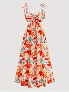 Women's Plus Size Fashion Casual Wear Shirred Elegant Chic Dress, Sleeveless Slim-Fitting Midi Dress, All Seasons Print Design