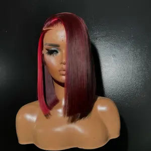 Highlight Red 99J Bob Wig Human Hair 180 Density 13x4 Lace Front Wigs for Women Red Highlight Burgundy Transparent Lace Frontal Straight Short Bob Wig Human Hair Wigs Pre Plucked