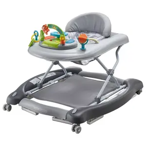 4-in-1 Foldable Baby Walker with Wheels, 3-Height Adjustable Sit to Stand Walker for Infants