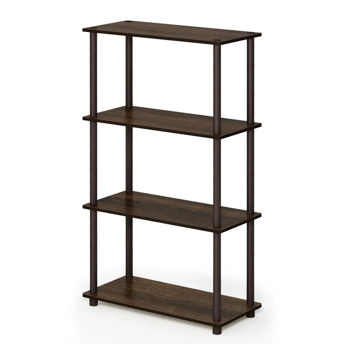 Furinno 99557WN-BR Turn-N-Tube Twist-and-Stack 4-Tier Durable Storage Shelf Organiser Rack - Walnut & Brown, Contemporary Commercial Office Furniture, Four Tiers
