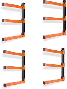 3-Level Mountable Wood Organizer and Lumber Storage Rack - Metal, 4-Pack, for Indoor & Outdoor Use