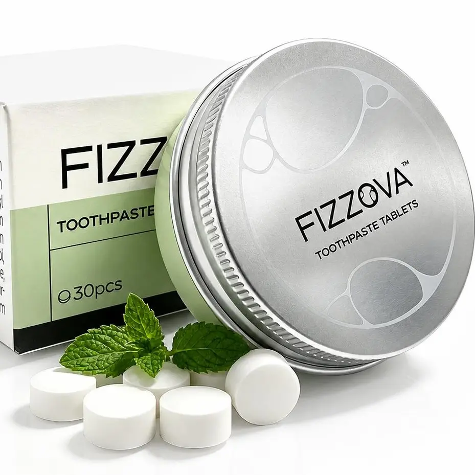 FIZZOVA Hydroxyapatite & Probiotics Toothpaste Tablets, 30-Count Minty Fresh Teeth Cleaner, Eco-0 Waste Single Item, Niacinamide Gum Comfort, Xylitol Cavity Protection, Enamel Remineralization for Strong Teeth, Travel-Friendly,Dental Kit Tooth Gem,