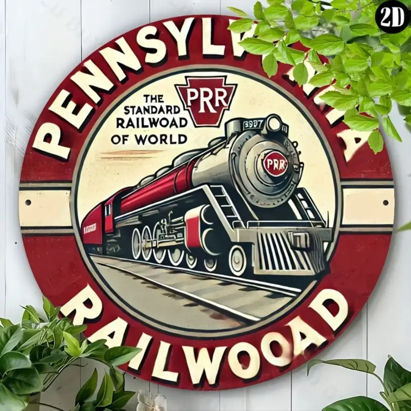 Vintage Aluminum Wall Art 8x8 Inch Round Pennsylvania Railroad Metal Sign Yard Sign Durable Home Office Decor for Living Room Bar Man Cave Vintage Garage Signs
