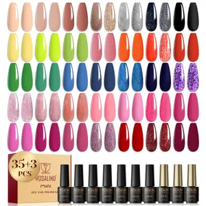 ROSALIND 38pcs Mini Nail Glue Cutics Gel Nail Polish Set ,Need UV Light Nail Dryer, 35Colors with 3pcs Funtional Gel-Base and Matte/Glossy Top Coat Nail Art Cosmetic Manicure Starter DIY