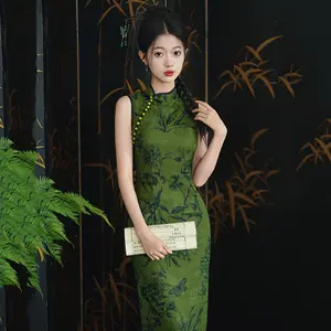 Emerald & Teal Floral Qipao Dress | Neo-Chinese Cheongsam, Modern Oriental Dress, Elegant Evening / Daily Wear