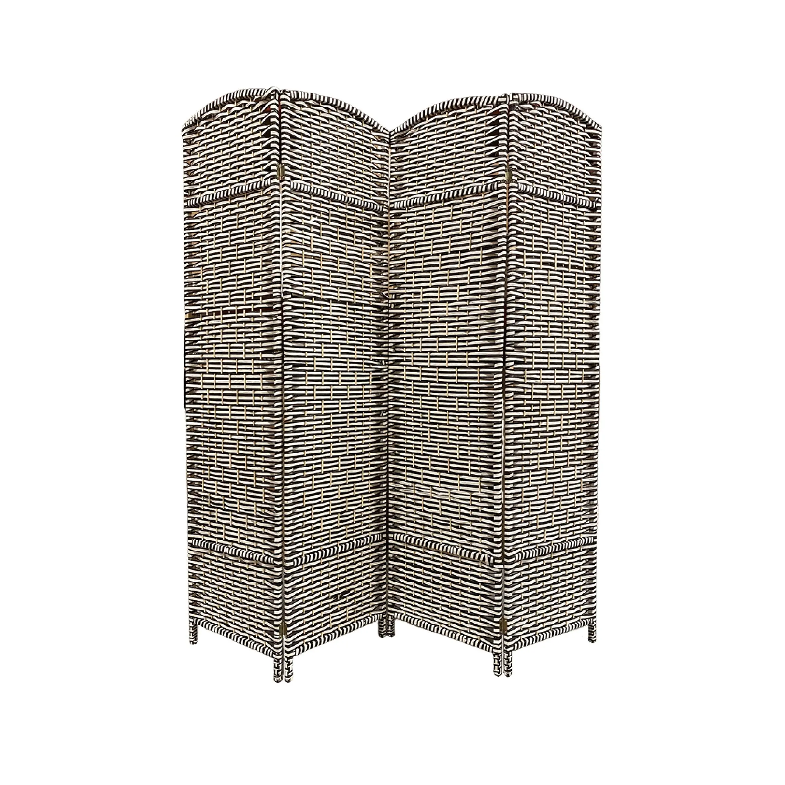 Asian Home W63" x H66.5" 4-Panel Black and White Modern Woven Bamboo Room Divider, Pre-Assembled Freestanding Hinged Privacy Screen, Portable Foldable Indoor Furniture with Natural Look