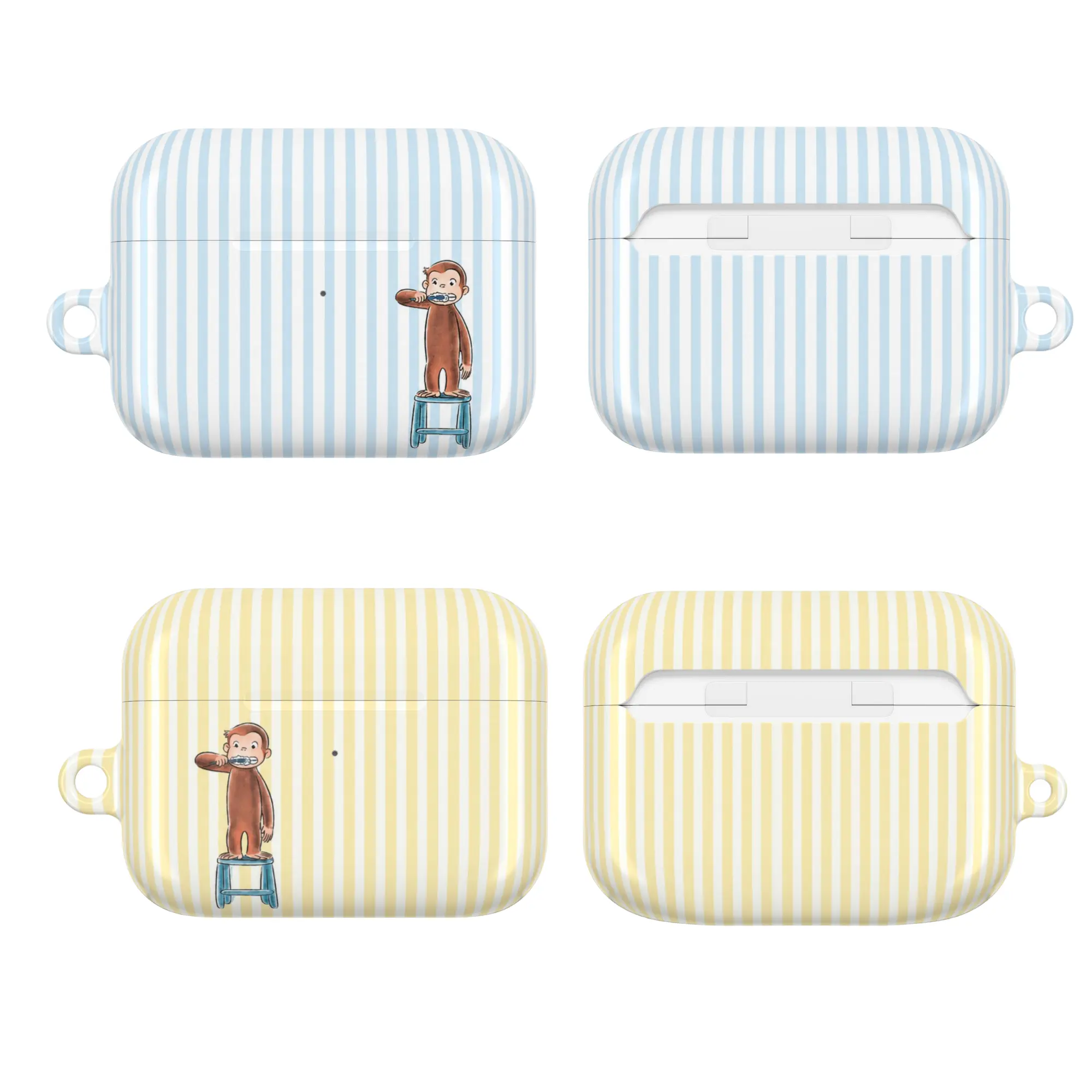 Cute Curious George Monkey Pattern Airpod Case for AirPods for 4 3 2 1 AirPods Pro 1 2 3, Yellow & Blue Striped Curious Case For Airpods