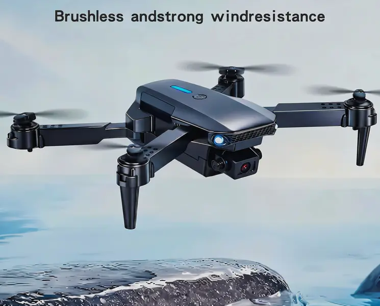 Brushless Foldable XE8 Drone - Matte Black, Dual HD Camera, 2 Rechargeable Batteries, Wind-Resistant, Beginner-Friendly for Beach, Camping Aerial Vlog Video Capture