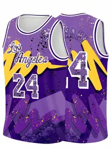 Los Angeles Kobe Bryant #24 Graffiti Style Basketball Jersey Purple Yellow Black Splatter Print Breathable Mesh Sleeveless Tank Top for Fans Kobe Supporters Collectors & Streetwear Enthusiasts Quick-drying outdoor basketball sportswear shirt