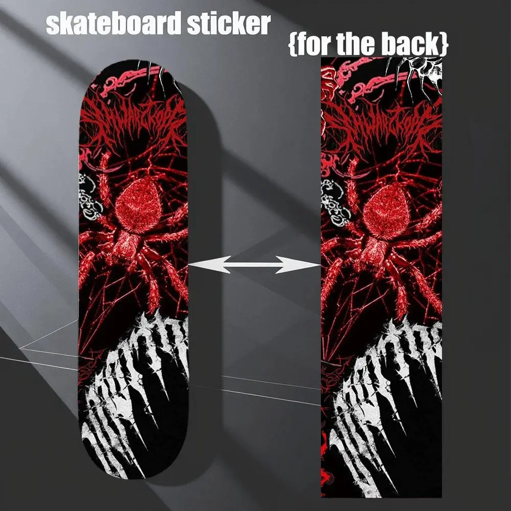 1 9 × 33 inch "Trendy Cool Fun Red and Black Giant Spider" Themed Printed Skateboard Back Sticker - Self-Adhesive PVC Decorative