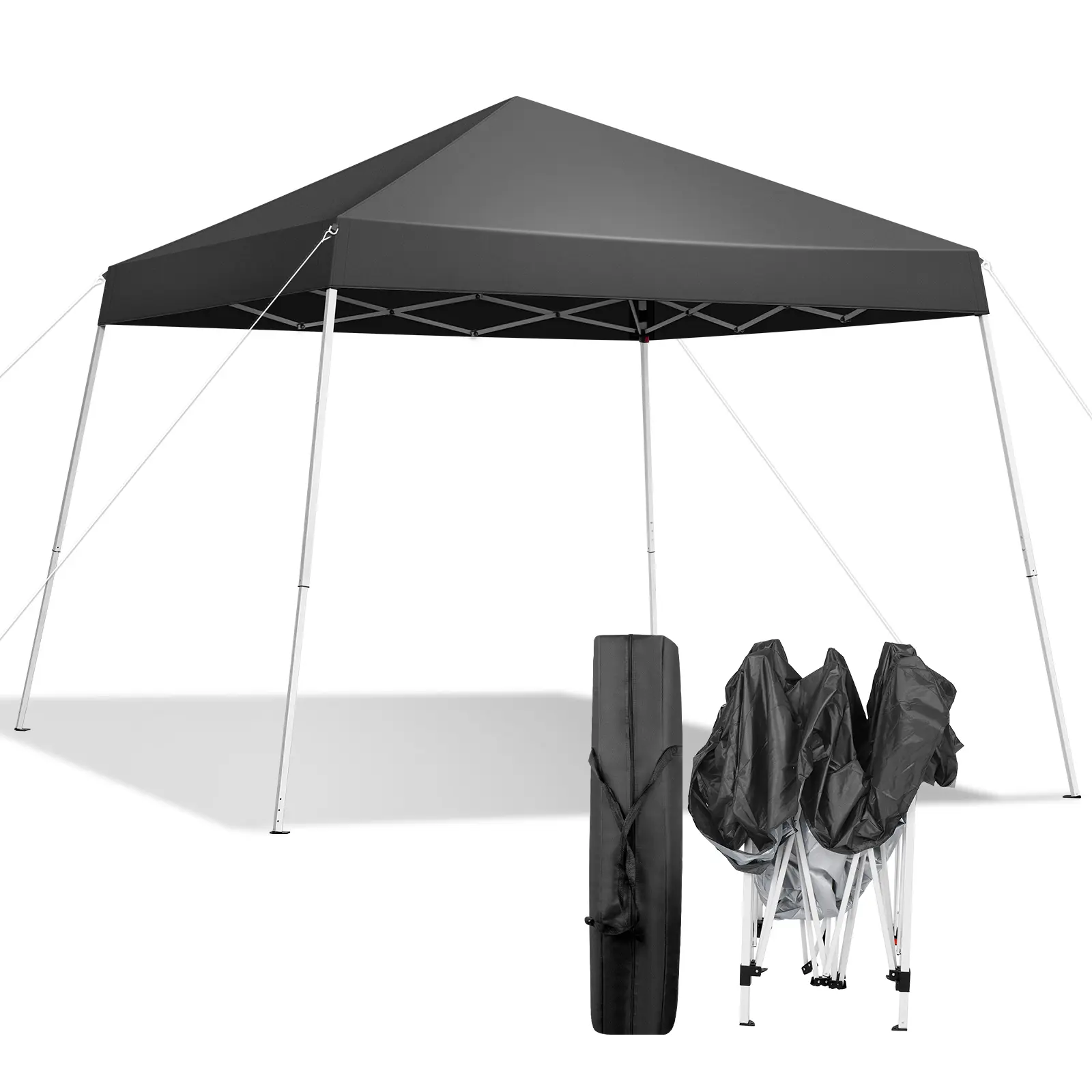 8x8FT Slant Leg Canopy Tent - Dark Grey Silver-Coated Oxford Fabric, Powder-Coated Iron Frame, Portable Outdoor Gazebo (Without Sidewalls)