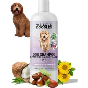 4-in-1 Dog Shampoo Dog Shampoo, Conditioner & Detangler - Best Shampoo for Goldendoodles, Poodles & Doodles - for Matted Pet Hair - Made in The USA, 16OZ, Lavender [We Love Doodles]