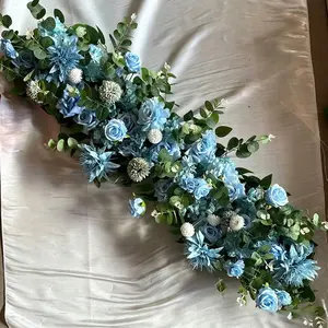 Morandi Blue Tone Artificial Flower Arrangement, Wedding Party Background Wall Decor, Realistic Floral Design for Events
