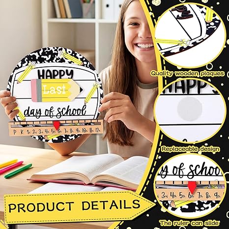 First & Last Day of School Sign Reusable Dry Erase 8" - Back to School Board Gifts Wooden Pencil Style, Cute Pencil Bow Notebook Design for Pre-K Kindergarten Photo Props First Day Last Day Traditions Teachers Parents Essentials Class of 2026
