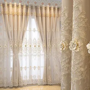 Embroidered Flower Pattern Curtain, Elegant Design Single Panel Curtain, Fashionable Home Accessories for Living Room & Bedroom Decoration, Window Curtain