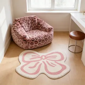 Bowknot Shaped Rug, Girls Bedroom Bedside Mat, Living Room Decorative Pad, Soft Velvet Carpet, Minimalist Home Decoration, Decorative Fluffy Rug