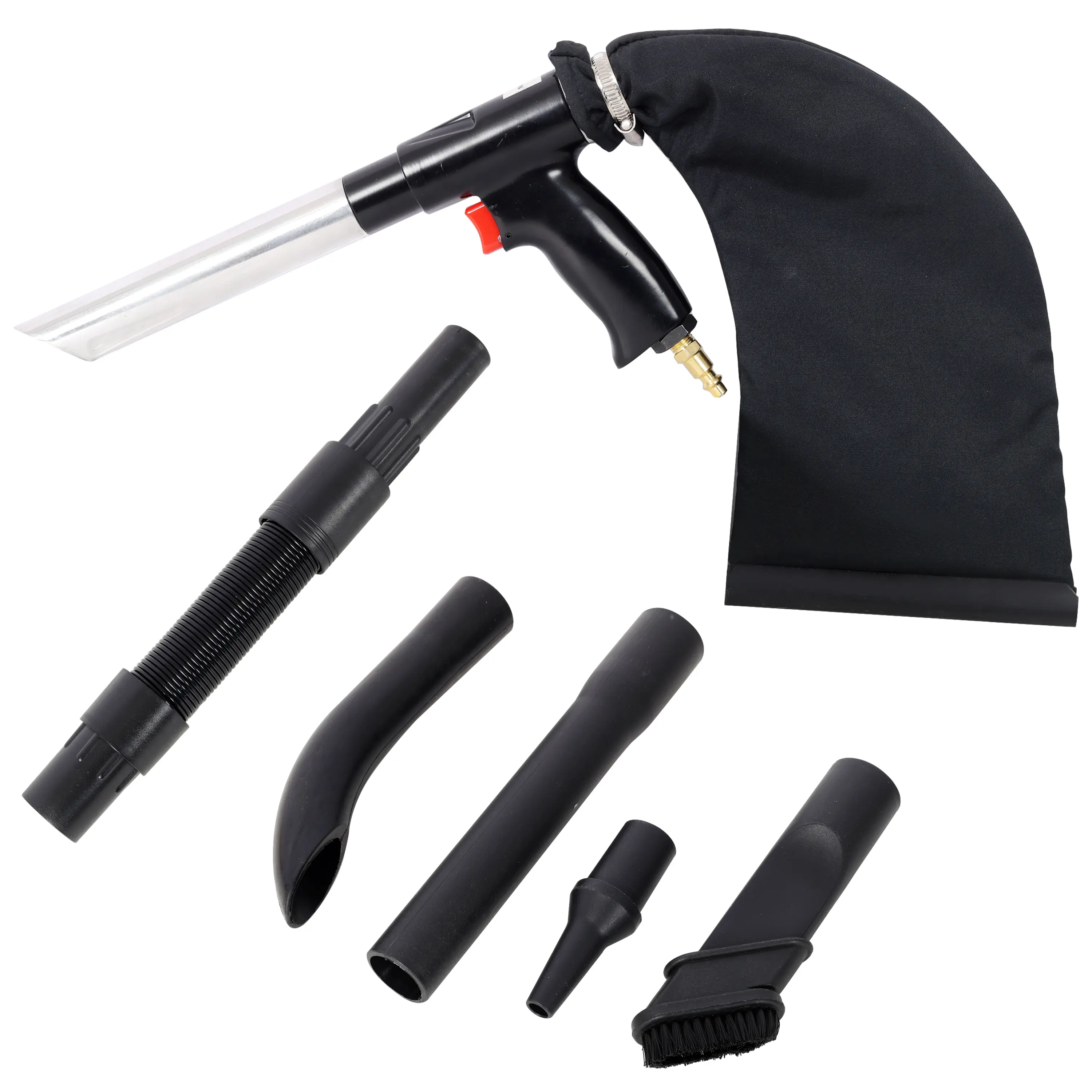 Multi-Function Pneumatic Handheld Air Vacuum & Aluminium Blower Gun Kit with Rubber Attachments & L-Shaped Rubber Hose for Car Interior Dust Cleaning & Inflation
