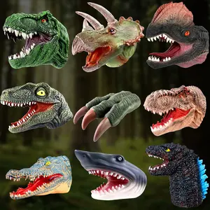 Dinosaur Clutch Gloves, 1 Count Soft Rubber Triangle Tyrannosaurus Rex Children's Simulation Animal Model, Shark Arm Head, Boys and Girls' Toys