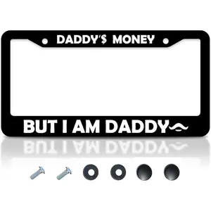 Personalized Car License Plate Frame for US Standard - Aluminum Frame for Front and Rear - License Plate Frame Daddy's Money But I'm Daddy - Metal Plate Frame with 2 Holes and Screws 6x12.25 Inch