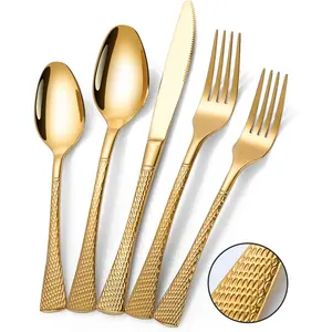 Hammered  Silverware Set,20  Modern Flatware Set Service for 4,Mirror Polished Stainless Steel Cutlery Set Utensil Set Tableware Set,Kitchen  Forks Spoons Set,Dishwasher Safe