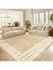 Brown-10*13 feet  Contemporary Machine Washable Area Rug Modern Geometric Floor Cover Non Slip Stylish  Bordered Accent Carpet Stain Resistant Low Pile Ultra Thin Pet Friendly Foldable Soft Indoor Mat For Kitchen Laundry Bedroom Livingroom