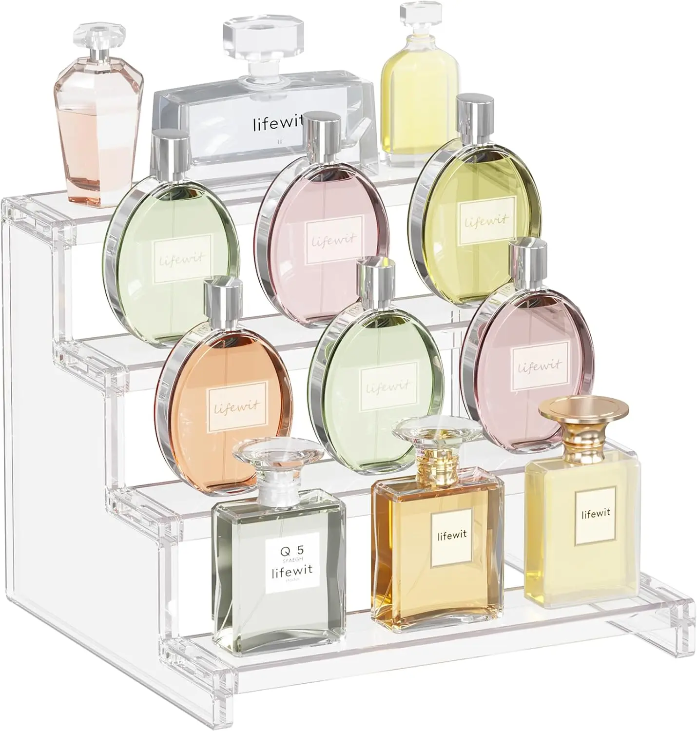 perfume storage, perfume display stand, perfume shelf organizer, perfume tray organizer, fragrance organizer, cologne organizer, acrylic perfume organizer, vanity perfume organizer, countertop perfume holder, cosmetic organizer, makeup organizer