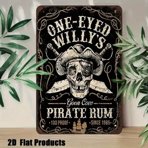 One-Eyed Willy Aluminum Pirate Rum Sign Vintage Wall Art Rustic Skull Crossbones Design Perfect for Bar Adventure Room Decor Indoor Outdoor Use Vintage Metal Sign 20x30cm