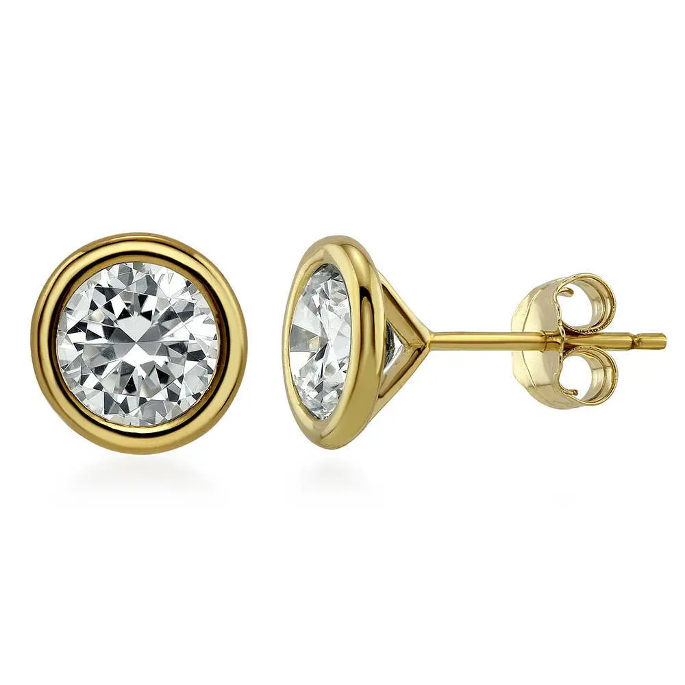 BERRICLE Sterling Silver Martini Solitaire Stud Earrings for Women Men Unisex, Bezel Set Round Cubic Zirconia CZ