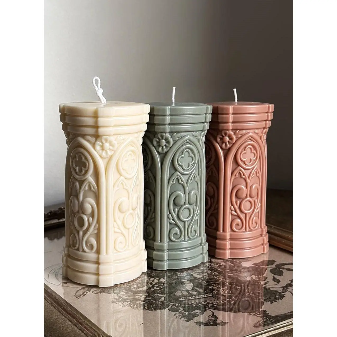 Gothic Column Silicone Pillar Candle Mold