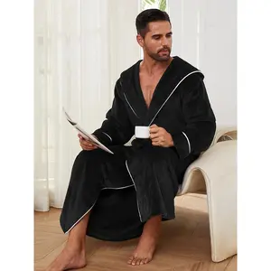 1pc Luxurious Plush Fleece Bathrobe - Cozy Thick Double-Layer Hooded Lounge Wear with Pockets, Machine Washable, Ideal for Autumn/Winter Comfort Long Sleeve Fashion Men's Cotton Flannel Robe.