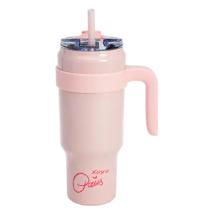 Paris Hilton 40oz Stainless Steel Tumbler with Removable Handle, Reusable Straw, and Lid, Rainbow Iridescent White