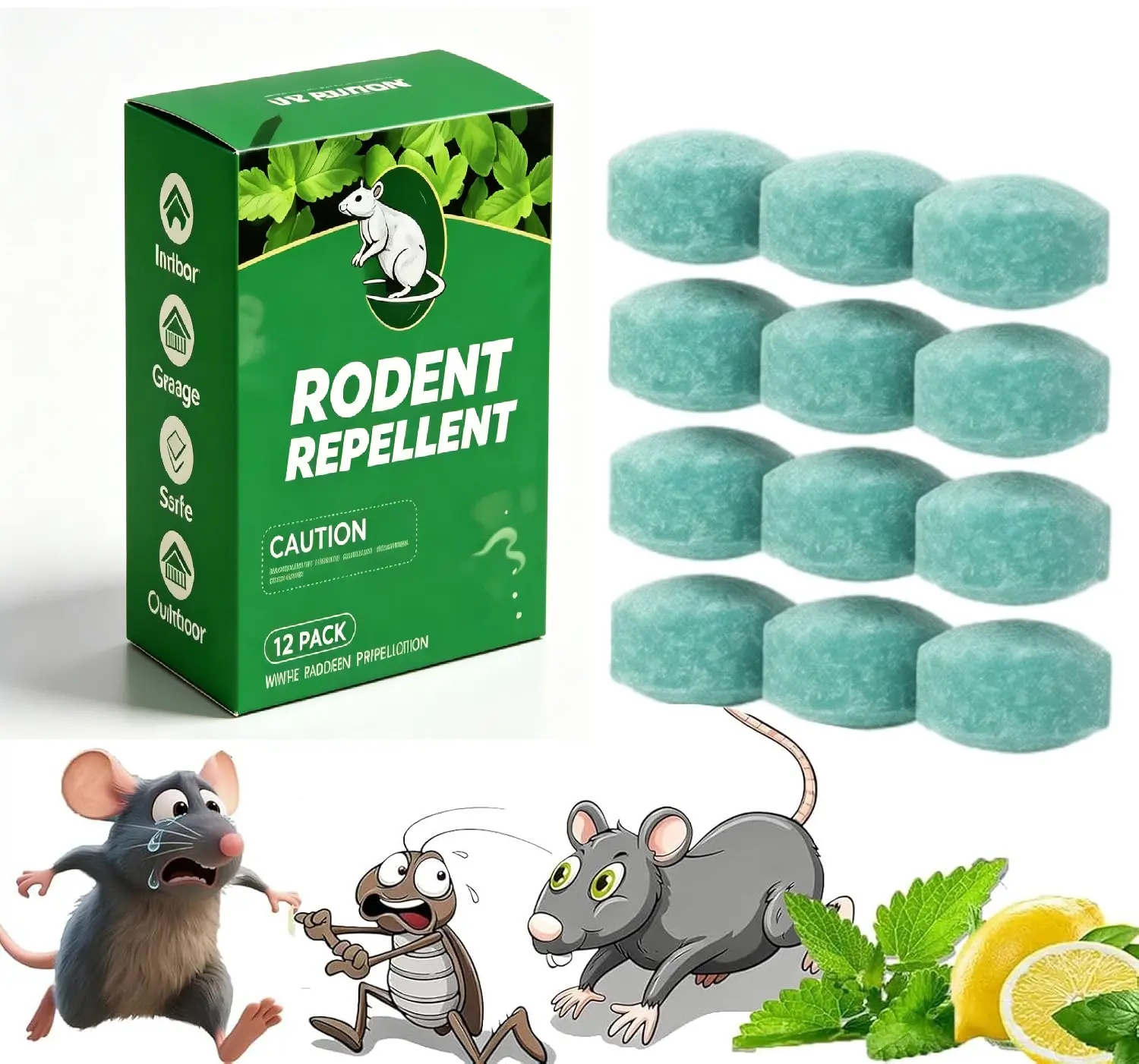 Natural Peppermint Oil Rodent Deterrent Balls - 12 Packs, Family & Pet-Safe, Long-Lasting Indoor/Outdoor Control for Mice, Rats, Squirrels, Skunks, Chipmunks