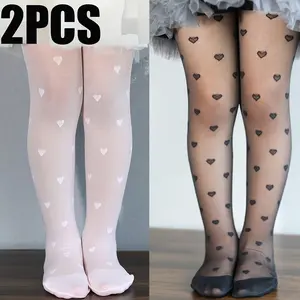Set of 2 Girls' Heart-Patterned Dance Socks, Leggings