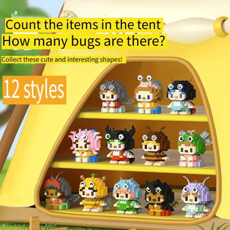 Insect Series Microbead Building Block Kit Set Toy Model, 6pcs/12pcs Cute Cartoon Desktop Decoration, Assembly Puzzle Gift for Kids, Building Blocks Model