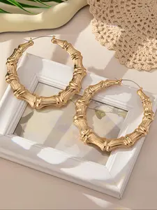 Boho Style Bamboo Pattern Design Hoop Earrings (1 Pair), Vintage Trendy Hoop Earrings, Fashionable Jewelry for Women for Daily & Party Decoration, Fashion Accessory