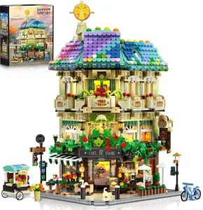 HOGOKIDS Flower Cafe House Building Set with Lights 1876 PCS City Street Corner Shop Construction Model Art Architecture Modular Building Block Kit Home Decor Gift for Adults Teens Boys Girls 12+ Magnetic Tiles
