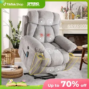 EBELLO 40.5" Wide Extra Large Electric Lift Massage Recliner - Heated Microfiber Chair with Cup Holder & USB, Oversized Living Room Recliner