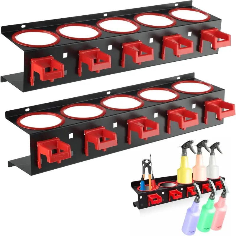 DEXH Durable Hanging Car Spray Bottle Shelf 1pc【no spray bottle】- Adjustable Wall-Mounted Metal Rack with Hooks, Car Accessory for Guys, Gift for Automotive Wax Storage & Cleaning Kit Tidying