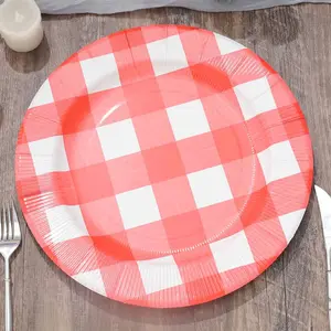 10-Pack Disposable Paper Charger Plates – Red/White Buffalo Plaid 13" Round Table Chargers, 350 GSM Cardstock